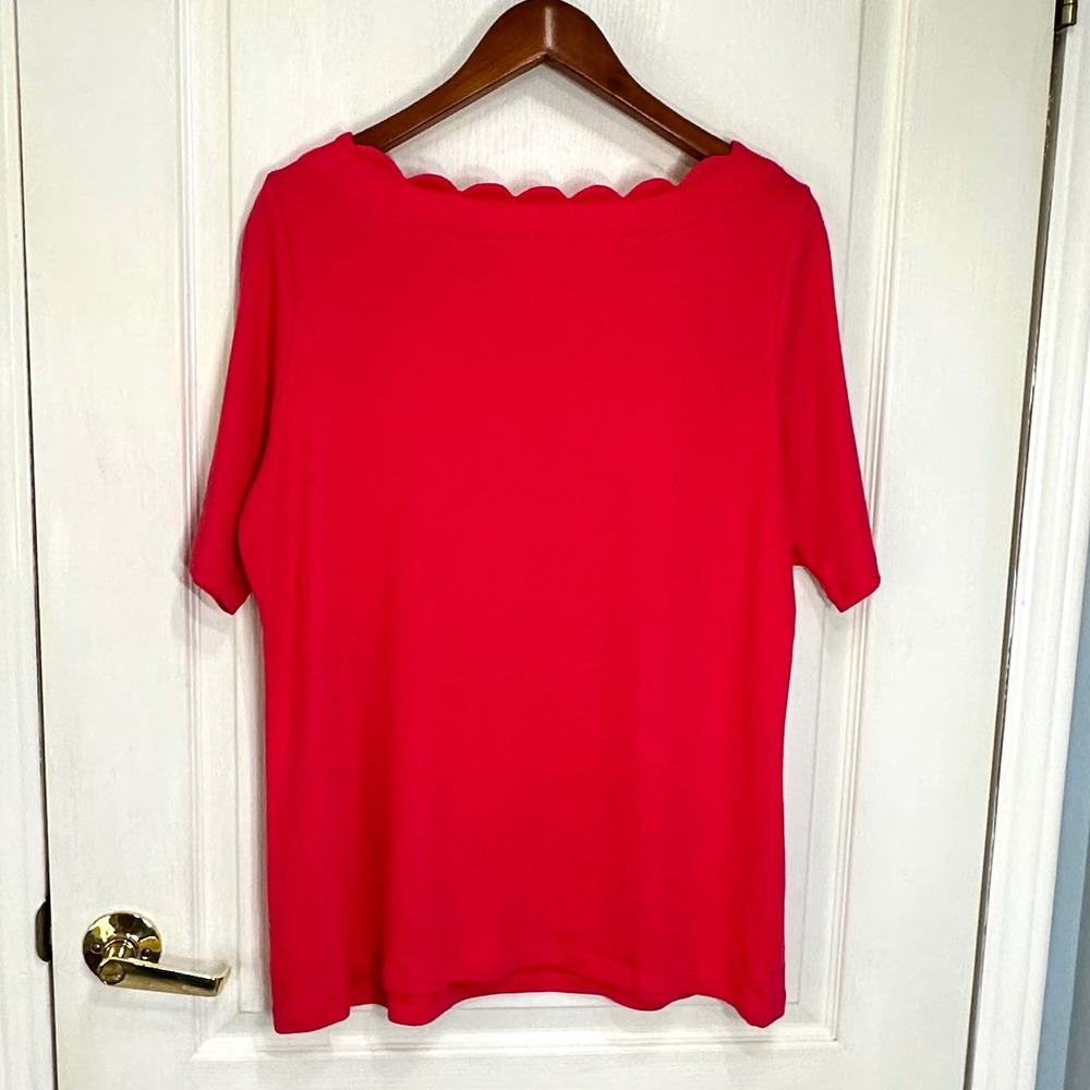 Kim Rogers Womens Pink Scalloped Neck Perfectly Soft Elbow Sleeve Tee Size M - Picture 2 of 7